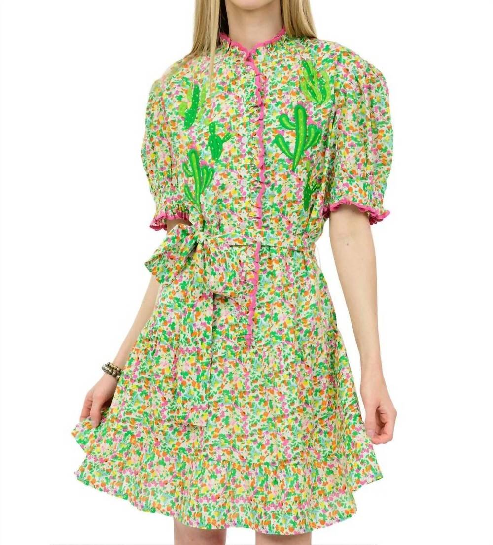 NEW SISTER MARY nopal desert bloom ruffle mini dress in multicolor